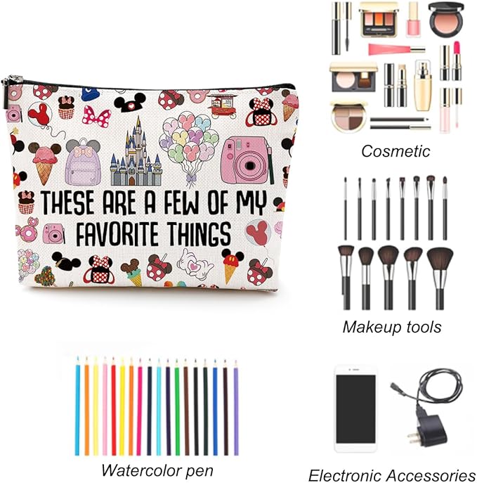 Vacation Trip Gift Fairytale Fans Makeup Bag Mouse Family Trip Snacks Cosmetic Bag Fairy Tales Gifts Cartoon Character Lover Gift Mouse Ice Cream Travel Toiletry Makeup Organizer Zipper Pouch