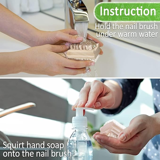 Konex Non-Slip Wooden Two-sided Hand and Nail Brush - Stiff Bristle Fingernail Brushes for Cleaning Under Nails - Heavy Duty Fingernail Brush for Manicure and Automotive Use - 2 Pack