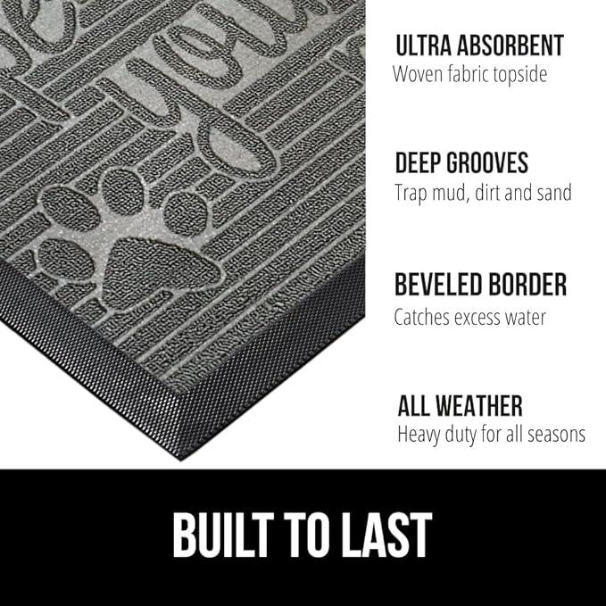 GORILLA GRIP 100% Waterproof All-Season WeatherMAX Doormat 35x23, US Designed Natural Rubber, Stain and Fade Resistant, Low Profile Indoor Outdoor Door Mats, Easy Clean Patio Mat, Stone Paws