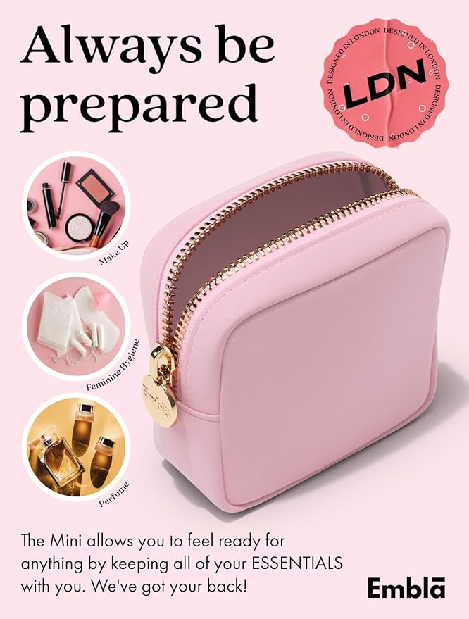 Embla Makeup Bag Travel Cosmetics Pouch and Toiletry Bag, Nylon Zipper Pouch Purse, Cute Make Up Organizer Storage Tote for Women Girls, Travel Skincare Case, Small Makeup Bags, Flamingo Pink