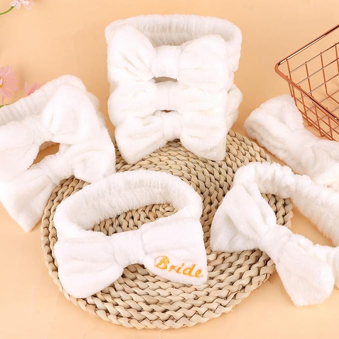 CIEHER 8 Pcs White Spa Headbands Bachelorette Party Favors for Bride Bridesmaid