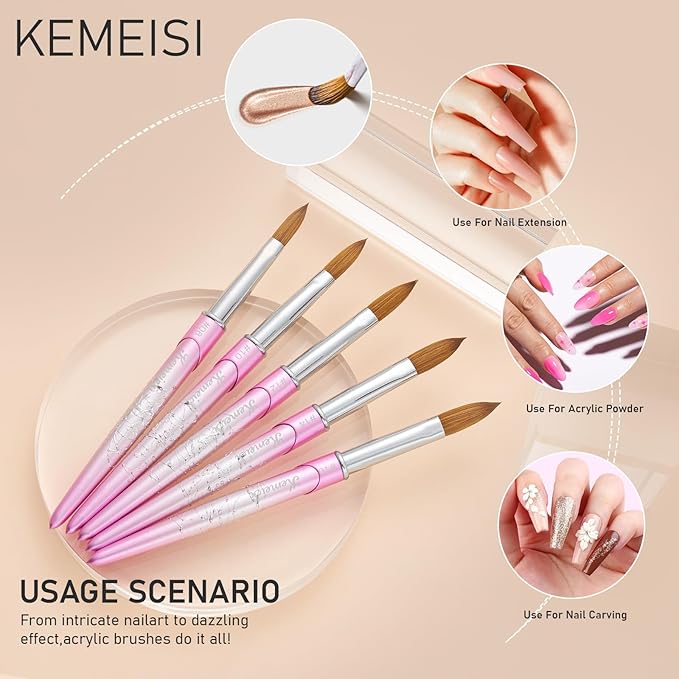 Acrylic Nail Brush Size 10, KEMEISI 100% Pure Kolinsky Nail Art Brushes Sturdy Handle Oval Shaped Acrylic Powder Nail Design Tools for Professional Manicure DIY Home Salon