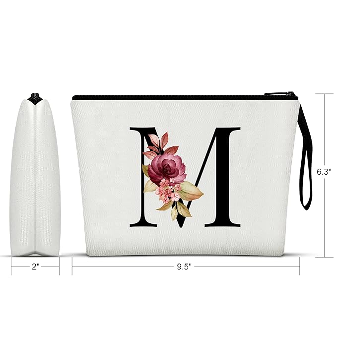 Vavabox A-Z Personalized Makeup Bag, Birthday Gifts for Women Mom, Gifts for Best Friend, Bride Bridesmaid Cosmetic bag (M, White)