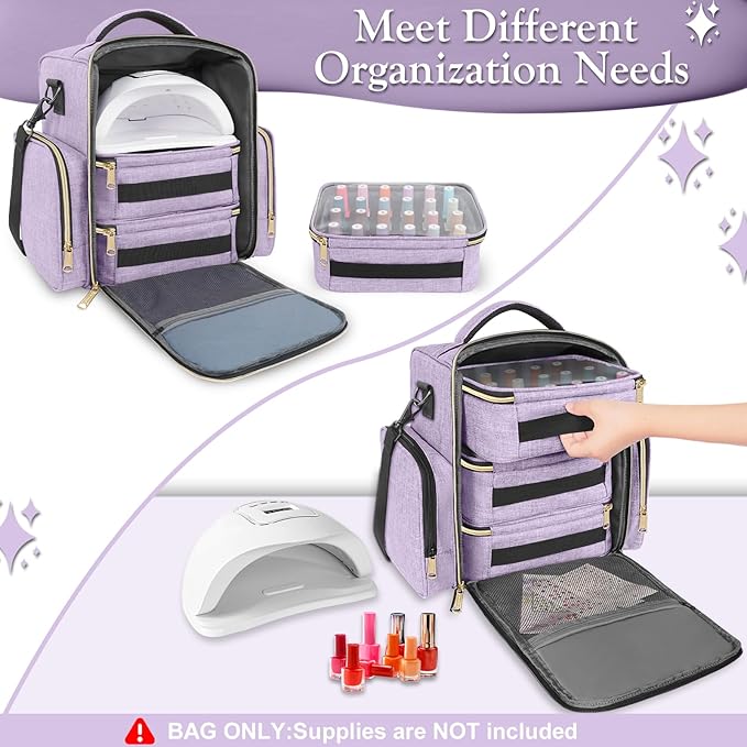 YOREPEK Nail Polish Organizer Holds Up to 72 Bottles (15ml - 0.5 fl.oz) and Nail Lamp, Nail Polish Storage with 3 Removable Pouches & Multiple Storage Sections for Manicure Set, Gift for Manicurist