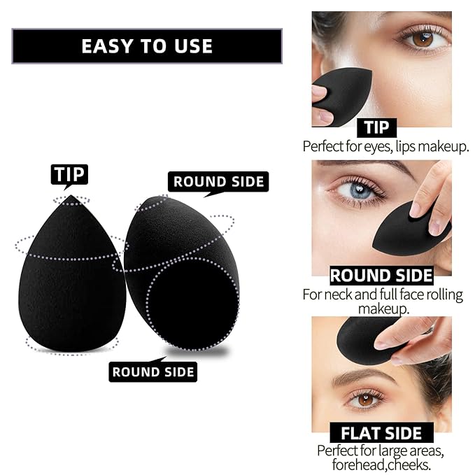 Beauty Blender Makeup Sponge - 12 Pcs Makeup Sponge Set with Beauty Foundation Sponge Blender Holder, Flawless for Liquid, Cream, and Powder, Multi-Colored Makeup Sponges. (black)