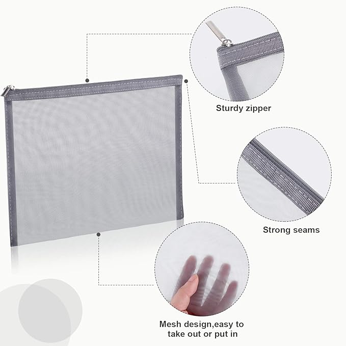 6 Pieces Mesh Makeup Bags Mesh Cosmetic Bag Portable Travel Organizing Zipper Pouch Toiletries Makeup Pouches for Home Office Travel Accessories