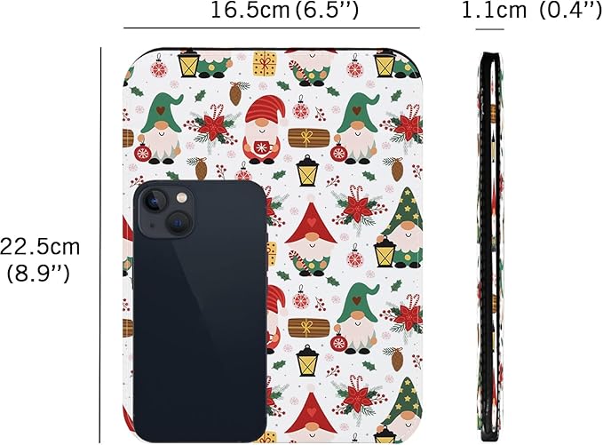 Folding Mirror Portable, Travel Makeup Compact Personal Hand Mirror PU Portable Adjustable Rectangular Ultrathin Vanity Desk Mirror with Stand, for Travel, Camping, Home (Santa Claus Design)