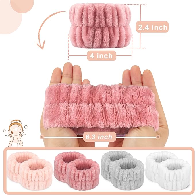 Crosize 8 Pcs Microfiber Wrist Bands for Washing Face, Women's Absorbent Face Washing Wristbands, Prevent Water from Spilling Down Your Arms