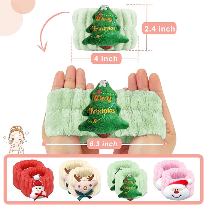 Crosize 8 Pcs Microfiber Wrist Bands for Washing Face, Women's Absorbent Face Washing Wristbands, Prevent Water from Spilling Down Your Arms, Christmas