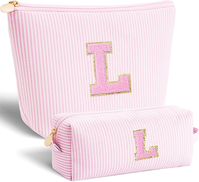 Btffitting Dance Recital Gifts for Girls - Cosmetic Bag for Teen,Initial Cute Makeup Bag Set for Women,Trendy Pouch for Niece Sister Friend Female Her,Birthday Gifts for Daughter - Pink,L