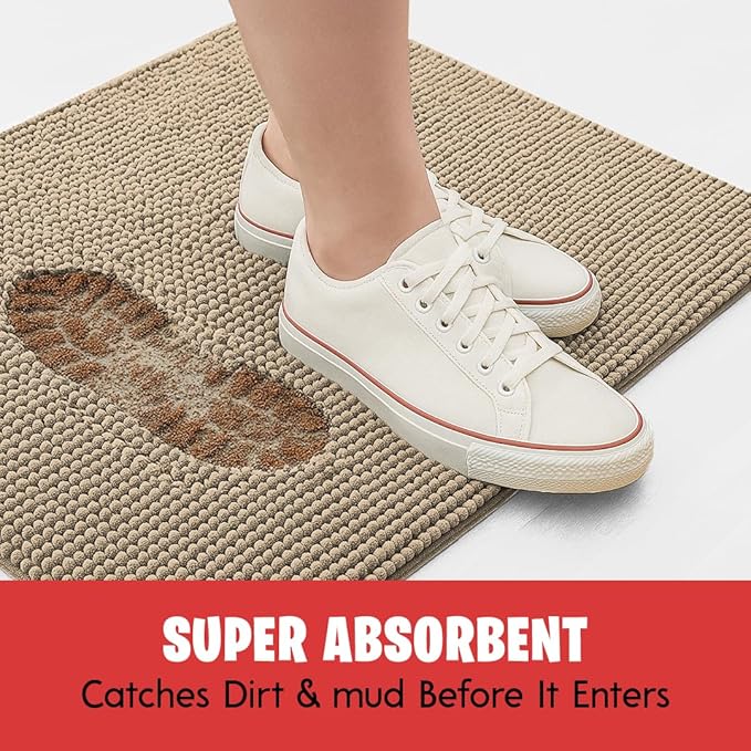 MudGuard Mat™ Dog Door Mat for Muddy Paws, Super Absorbent Microfiber, Non-Slip Indoor Mat, Quick Dry Chenille Mud Mat for Dogs & Entryway, Washable, Beige 24" x 60"