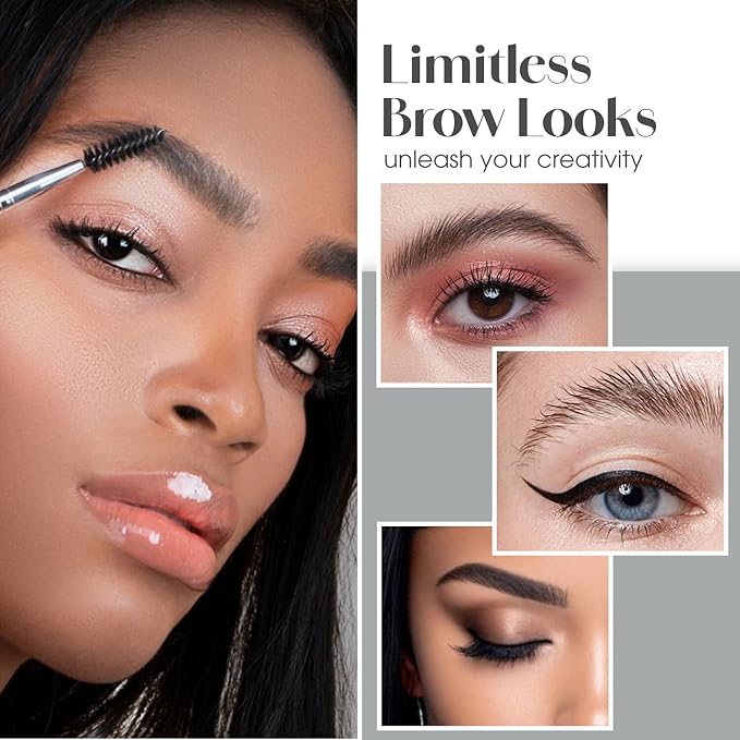 Eyebrow Brush - Duo Eye Brow Spoolie - Angled Eyeshadow Eyeliner - Precision Flat Definer - Small Shader - 3 Piece Makeup Brush Set - Cruelty Free Synthetic Bristles