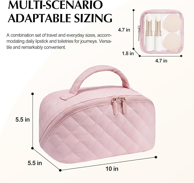 Makeup Bag, Quilted Makeup Bag, Puffy Travel Make up Bags, Cosmetic Organizer Bag, Waterproof Toiletry Bag for Women