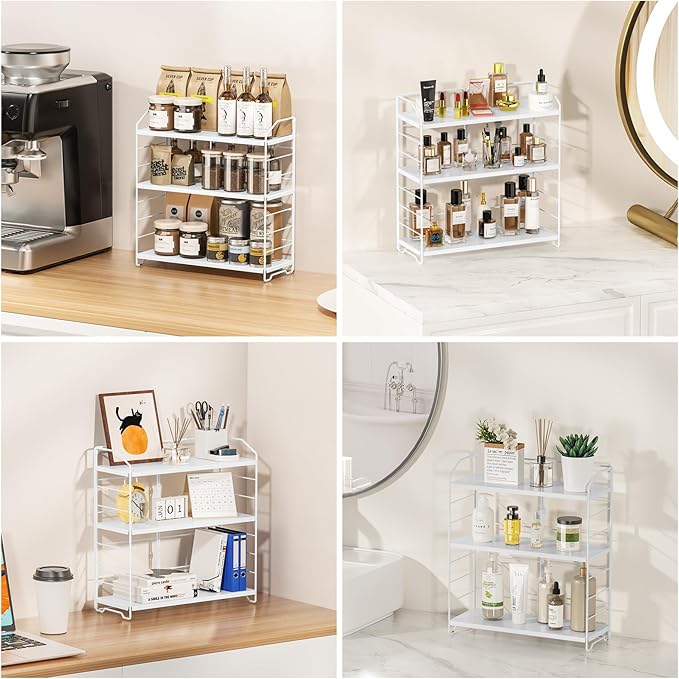 Bathroom Counter Organizer, Makeup Organizer Countertop, Countertop Storage Shelf for Bathroom Storage, Vanity, Large Skincare, Perfume, White 3 Tier