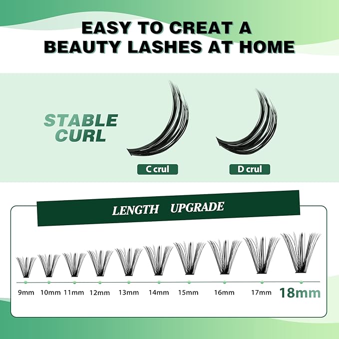 KEYYOU Lash Clusters 300pcs Individual Lashes 40D 0.07D Curl 16mm DIY Eyelash Extension Large Tray Volume Soft&Natural Cluster Lashes(40D-0.07D,16）