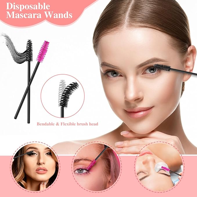 Disposable Makeup Applicators Tools Kit, 100 Mascara Wands 100 Lipstick Applicators 50 Disposable Eyeliner Brushes 10 Eye Shadow Brush with Organizer Box Galentines Valentines Day Gifts