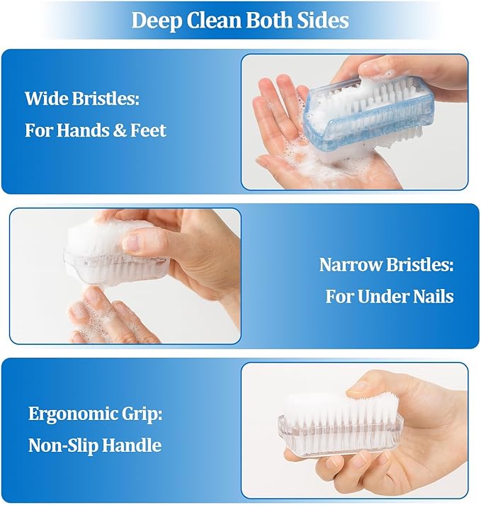 Nail Brushes for Cleaning Fingernails Nail Scrubber Brush Plastic Double-Sided Fingernail Cleaning Brush for Home, Office, Kitchen, Travel, and Gardening for Deep Cleaning （3 Pack）
