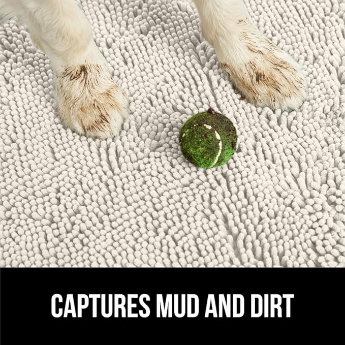 GORILLA GRIP SoakSTOPPER Dog Door Mat, 48x30 Machine Washable Rug Absorbent Doormat Captures Moisture Mud Dirt, Quick Dry Soft Chenille Entryway Rugs Indoor Entrance Mats for Dog Paws, Cream