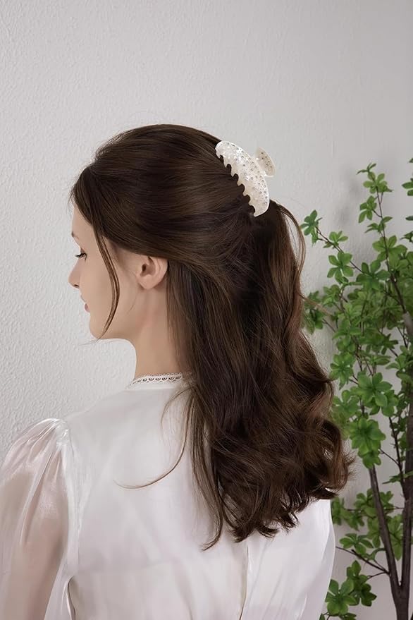Durable Acetate Hair Clips - 4-Inch Shiny White Claw Clips for Fine and Thick Hair (Shiny White)