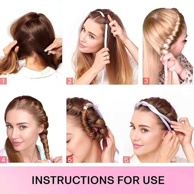 Lanzhire No Heat Curling Headband for Overnight Curls, Thin Heatless Curlers for Long and Short Hair (A-Pink)