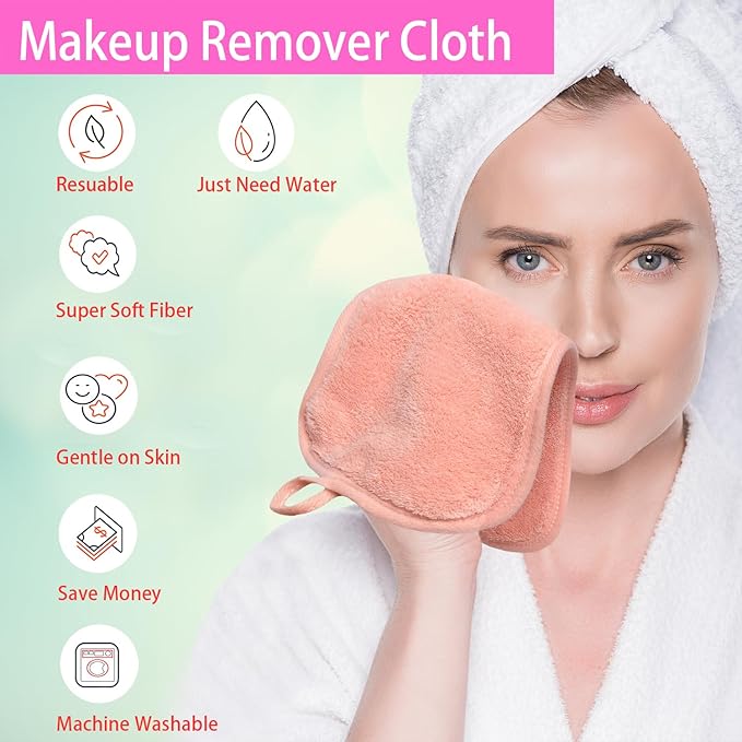 BloomSesame Makeup Remover Cloths for Face, Eye, Lips - Reusable Makeup Remover Pads Soft Microfiber Facial Cleansing Cloths 6 x 12 inch 12 Pack (Coral)