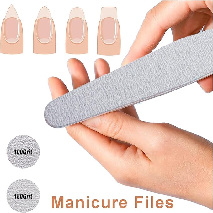 12 Pieces 100/180 Grit Nail Files - Double-Sided Emery Boards for Acrylic, Gel & Natural Nails