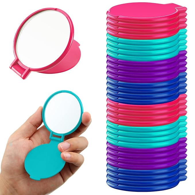 36 Pcs Compact Mirror Bulk Portable Round Makeup Mirror Mini Foldable for Purse Women Travel Daily Use Mother‘s Day Gifts (Pink,Purple,Green,Blue)