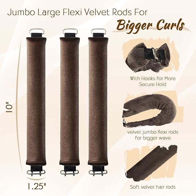 Heatless Hair Curler, Heatless Curls Overnight Hair Curlers to Sleep in No Heat Hair Curler ‌Heat-Free Curling Styling 5-Piece Set‌ (Brown)