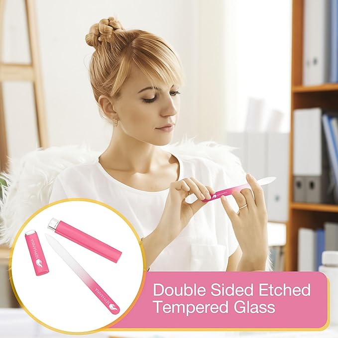 3 Pack Premium Crystal Glass Nail File for Natural Nails, Professional Glass Nail Files with case for Unisex, Portable Czech Glass Nail File Double Sided for Natural & Acrylic Nail Care