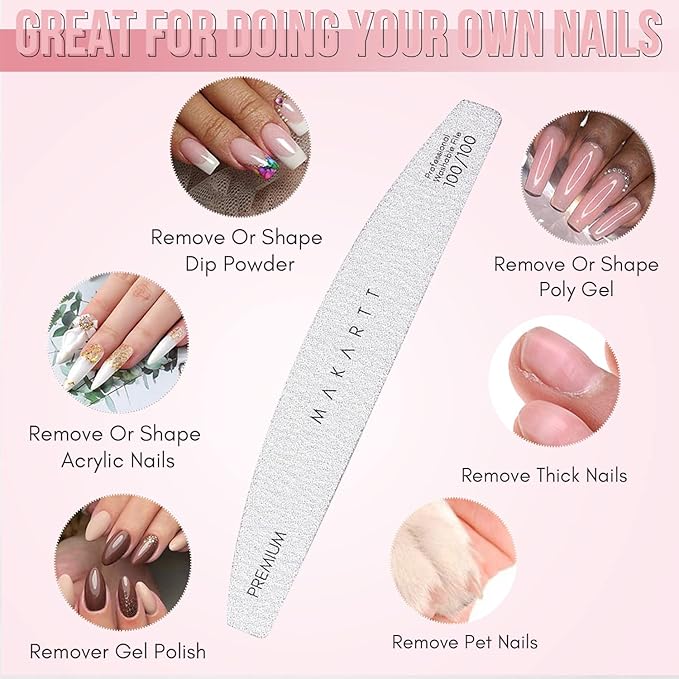 Makartt Nail File: 100/100 Grit Emery Boards for Nails, Doubled Sides Washable 10pcs Zebra Coarse Filer Kit for Shaping Acrylic and Extension Gel, Pedicure Manicure Tools Salon Home Use