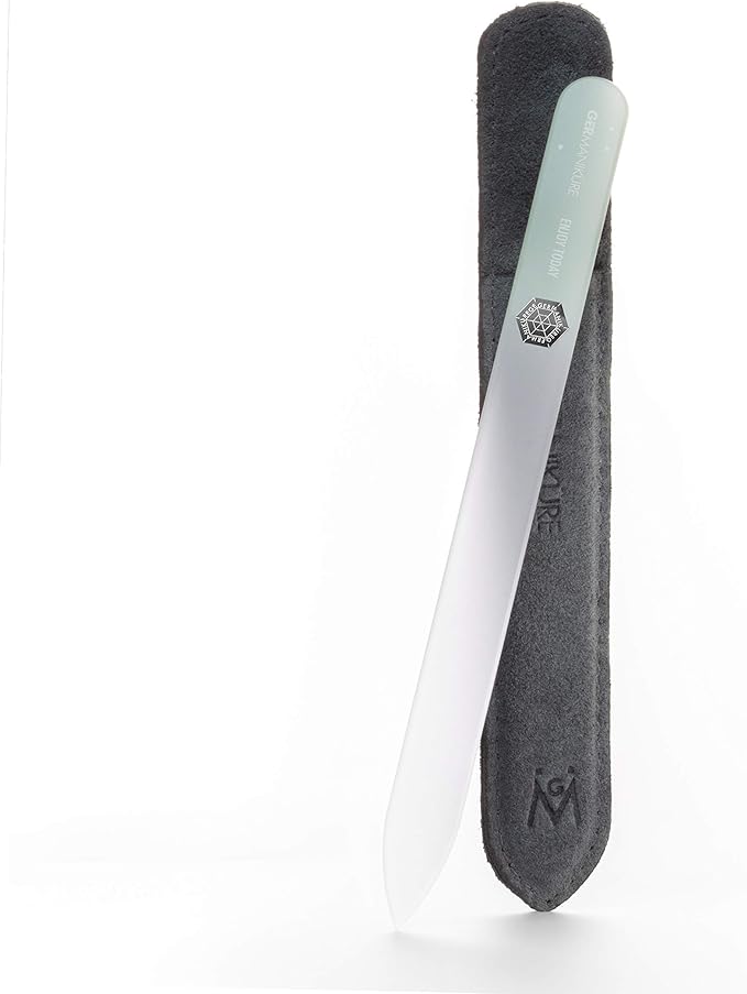 GERMANIKURE Glass Nail File in Suede Sleeve - Enjoy Today - Professional Crystal Nail File for Natural Nails - Ideal Manicure & Pedicure Tool for Smooth, Easy Shaping - Nail Care Gift