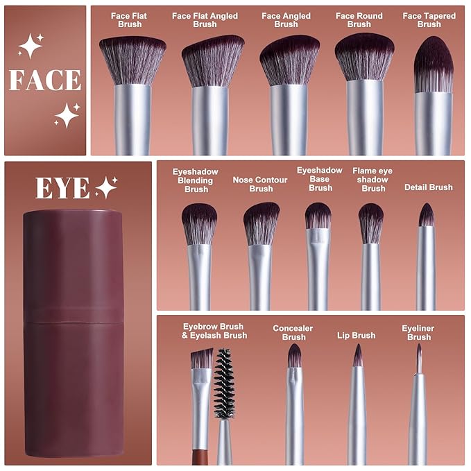 BS-MALL Makeup Brush Set 14 Pcs With Case - Foundation Brush, Concealer Brush, Blush Brush & Flawless Application – Complete Luxury Cosmetic Brush Kit For Travel & Daily Use (Brown)