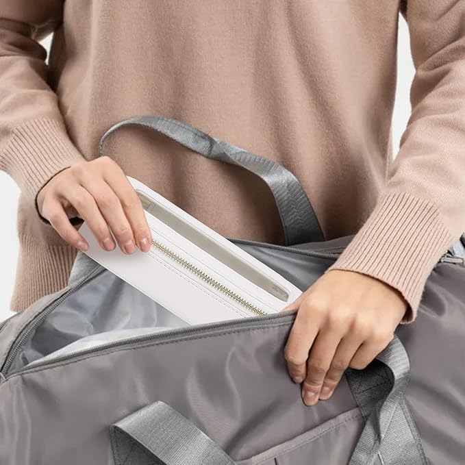 Travel Makeup Bag with Brush Case Portable Transparent Cosmetic Bag and Toiletry Bag Waterproof Makeup Organizer with Zipper Car Essential for Women (White, L+Slim)