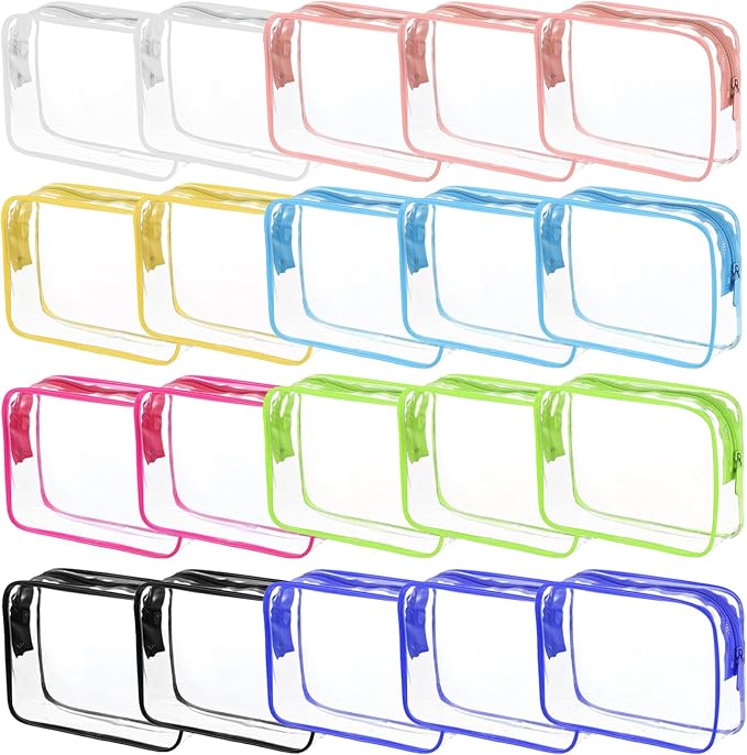 20 Packs Clear Cosmetics Bags for Women Men Waterproof Toiletry Bags PVC Makeup Bags Organizer Case with Zipper for Travel Bathroom (20PCS -8Colors)