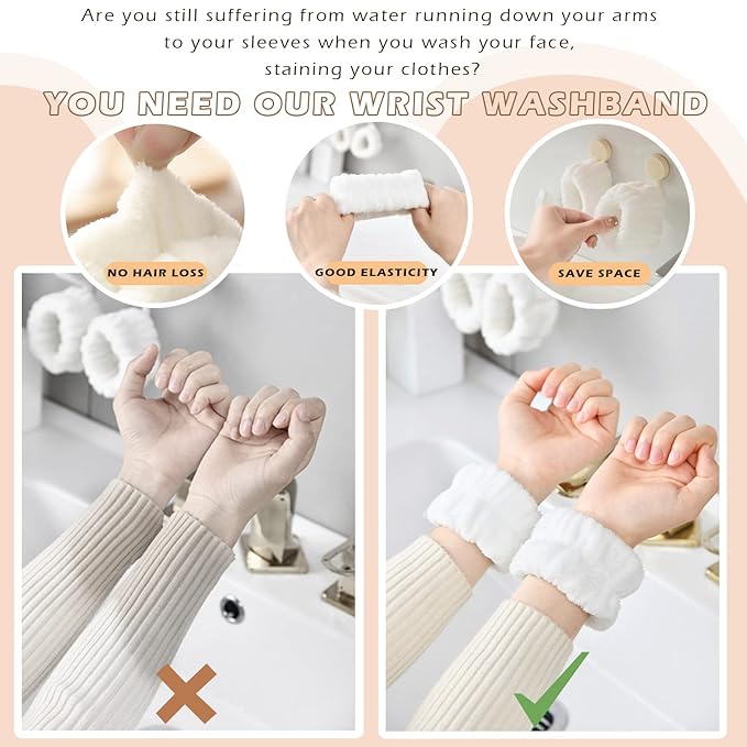 JANFUN Wrist Bands for Washing Face, Spa Wristbands 8PCS, Microfiber Wrist Towels, Face Wash Wristbands, Absorbent Sweatbands to Prevent Water Spillage Down Arms
