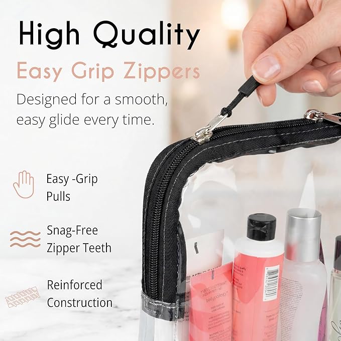BORSALI TSA Approved Toiletry Bag - Clear Quart Size for 3-1-1 Carry On Travel - Makeup Organizer Cosmetic Pouch with Zipper - Travel Accessories - Light Blue