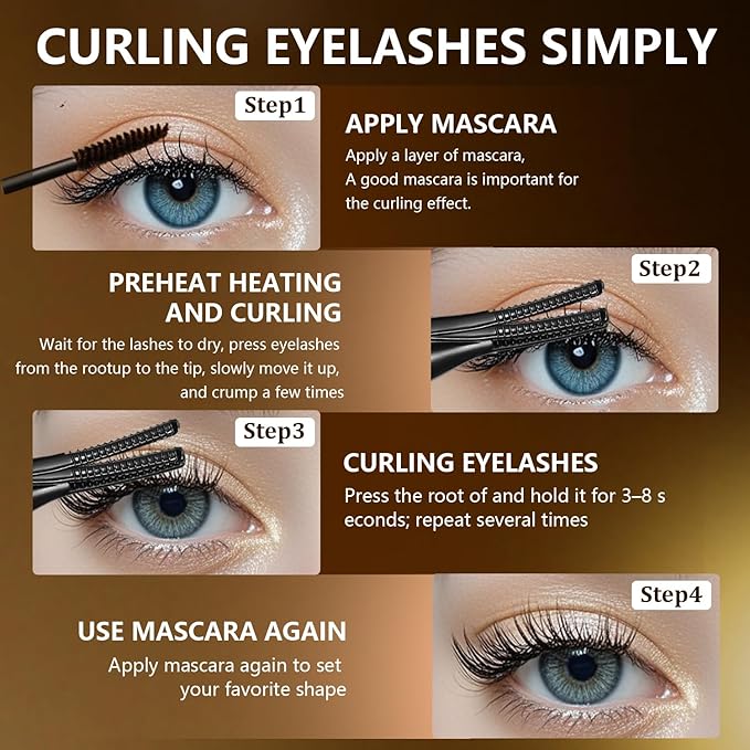 Heated Eyelash Curler - 2-in-1 Clip-Type Design, 3 Temperature Modes, USB Rechargeable Electric Eyelash Curler, Natural Curling 24H Long-Lasting Curl, Gift for Women & Girls, Shiny Black A