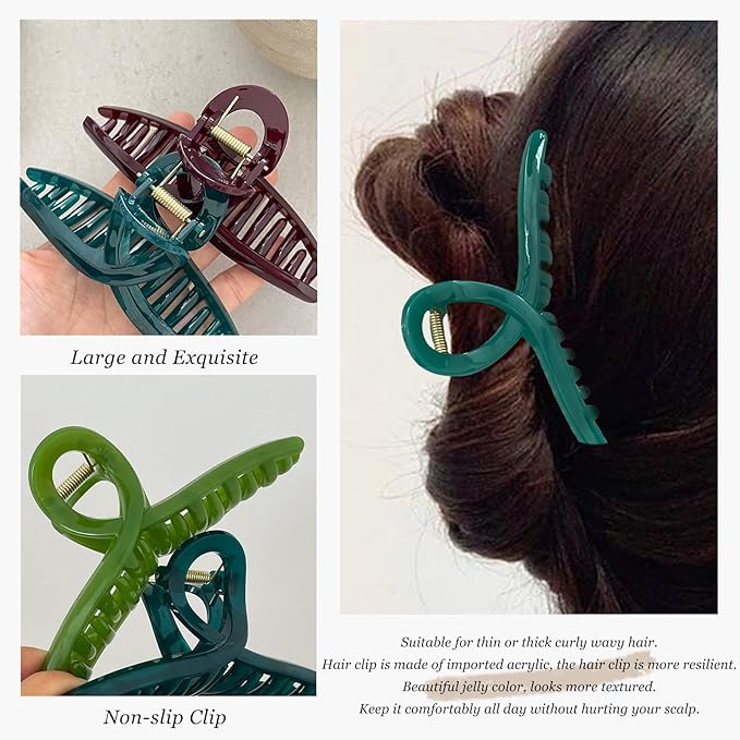 Big Hair Claw Large Butterfly Hair Clip 5" Oversize Acrylic Hair Clips for Long Thick Hair Barrette Accessories Christmas Gift for Women's and Girl's (4 Pcs)
