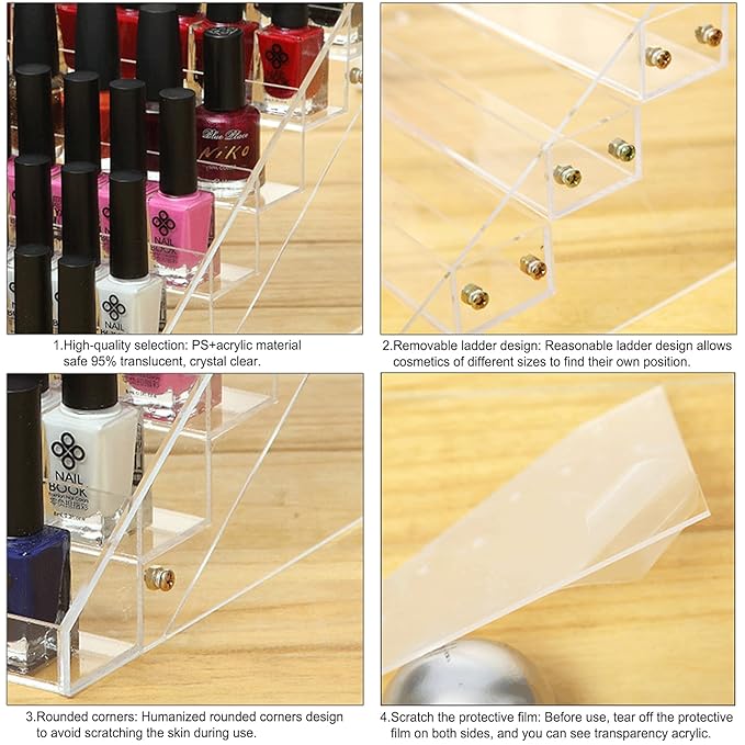 Nail Polish Rack 3 Tier Acrylic Display Stand Holder Nail Polish Organizer Essential Oil Storage Paint Shelf Holds Up to 36-56 Bottles