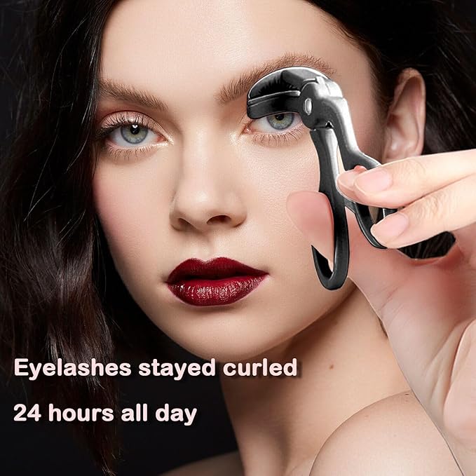 Eyelash Curlers - Plastic Eyelash Curler with Silicone Refill Pads Premium Cute Small Lash Curler for No Pinching or Pulling Eye Lash Curler Makeup Tool for Women Girls Black