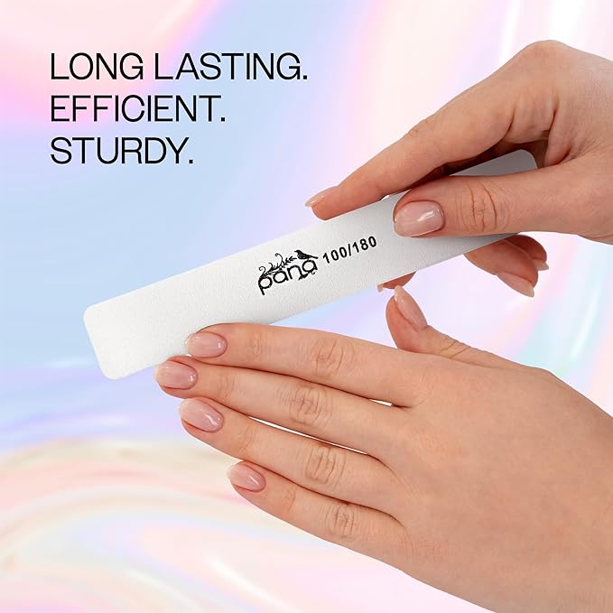 10PCS Jumbo Size PANA Professional Double Sided Nail Files - White, 100/180 Grit - Emery Board Nail Buffering File Manicure Pedicure Nail Polisher Washable