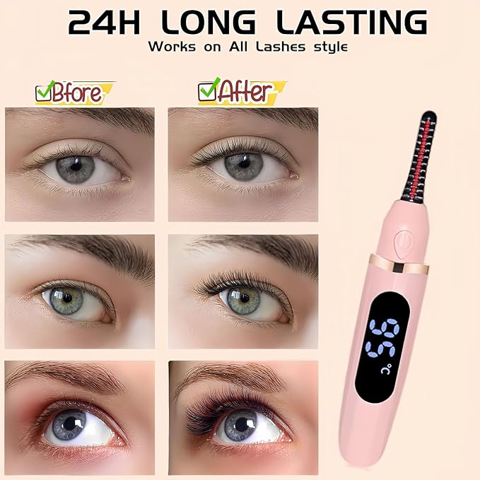 Heated Eyelash Curler - Heated Lash Curler Electric Eyelash Curler 3 Temp Settings for Makeup Tools for Achieving A Natural Curl and Long Lasting Eyelashes, Designed for Women, Pink AA