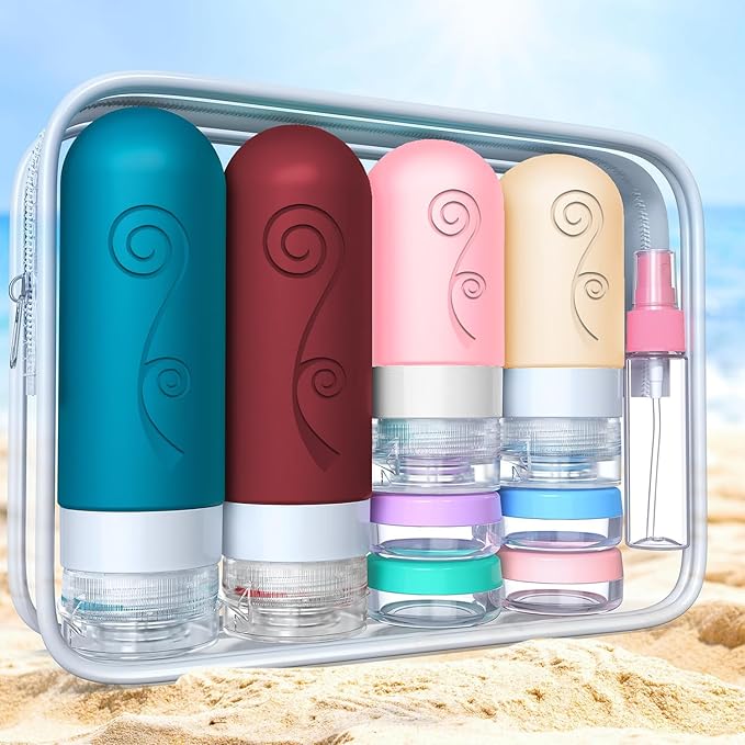 16 Pack Travel Bottles Set for Toiletries, TSA Approved Travel Containers Leak Proof Silicone Squeezable Travel Accessories 2oz 3oz for Shampoo Conditioner Lotion Body Wash (BPA Free) (Multicolored)