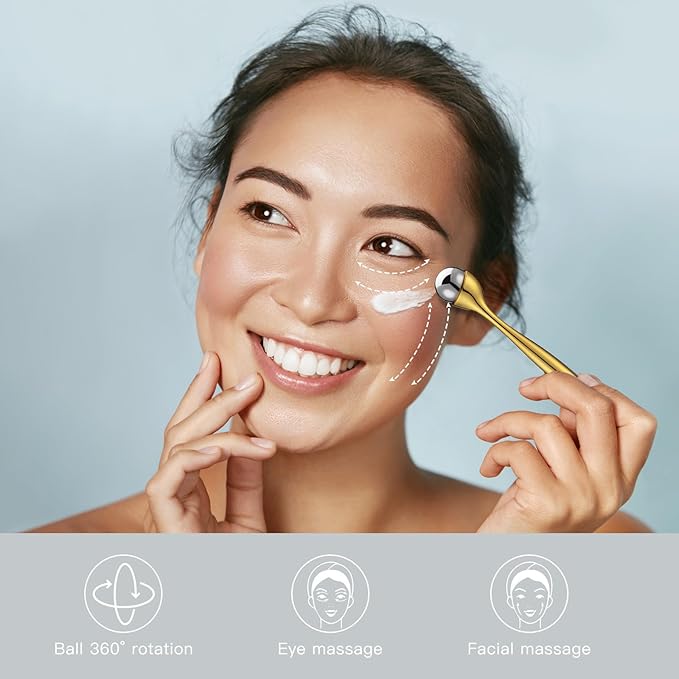 LISAPACK Metal Eye Cream Roller Wand, Face Massage, Facial Massager for Applicator, Reduce Puffiness (Gold)