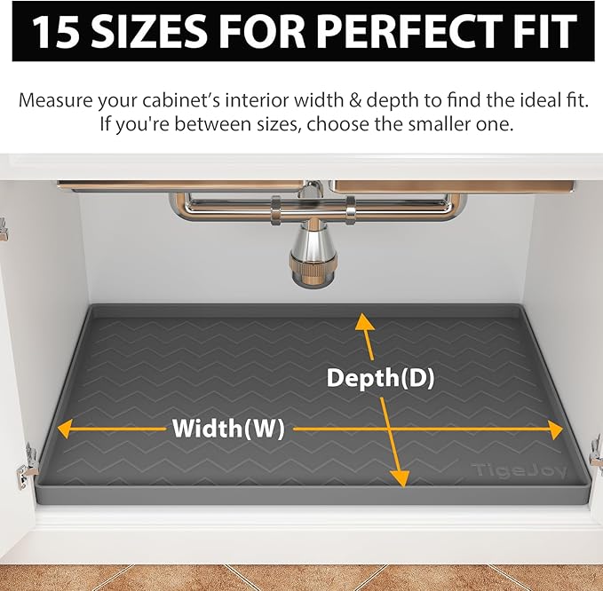 TigeJoy 22" x 19" Under Sink Mats for Kitchen Waterproof, Leak-Proof Silicone Mat Sink Protector and Cabinet Liner, Kitchen Essentials Organizer and Storage, Boot or Shoe Tray, Pet Feeding Mat