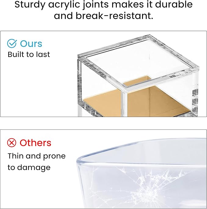OfficeGoods 3-Tier Stackable Acrylic Holder- Stylish Desk Organizer and Storage for Office or Home – Transparent Square Design with Gold Metal Base