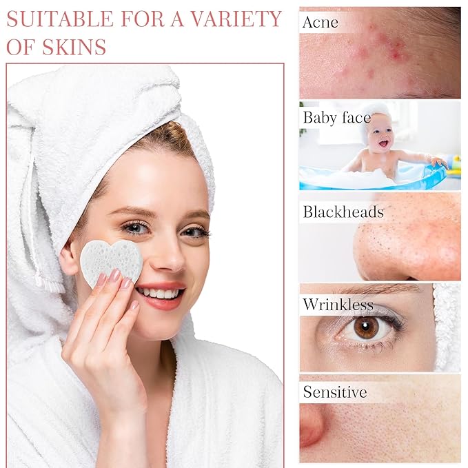 Sieral 120 Pcs Compressed Facial Sponges with Container Disposable Face Sponge Pads for Washing Face Cleansing Exfoliating Esthetician Makeup Removal(Heart,White, Pink)