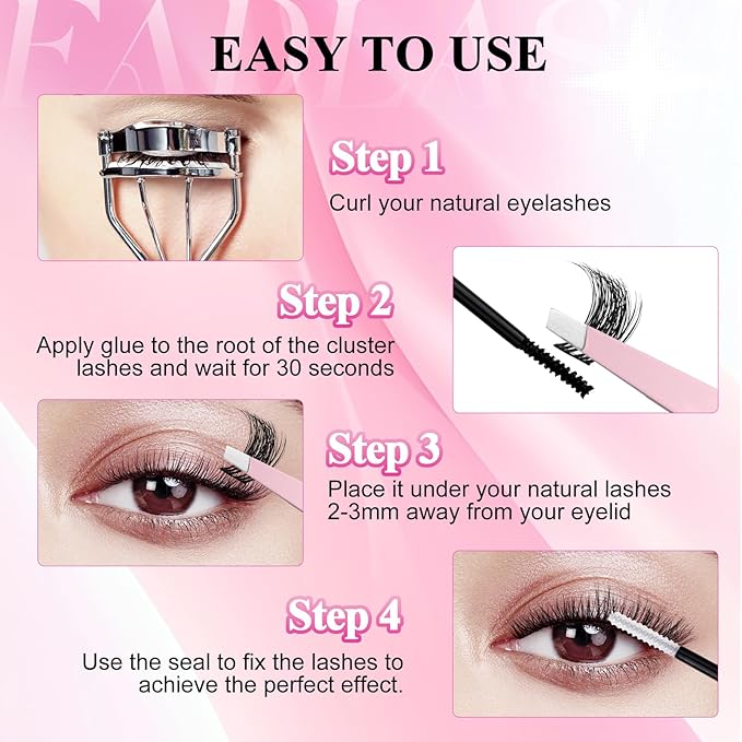 FADLASH Lash Clusters Natural Eyelash Clusters 60D+80D Volume Lash Extensions 8-16mm D Curl for Beginners DIY at Home (60D+80D, 2 Pack)
