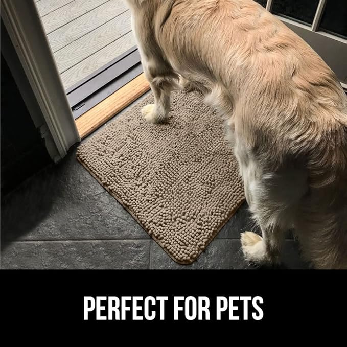 GORILLA GRIP SoakSTOPPER Dog Door Mat, 48x30 Machine Washable Rug Absorbent Doormat Captures Moisture Mud Dirt, Quick Dry Soft Chenille Entryway Rugs Indoor Entrance Mats for Dog Paws, Cappuccino