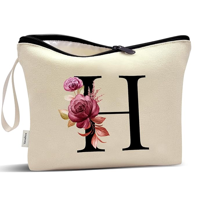 Vavabox A-Z Personalized Makeup Bag, Birthday Gifts for Women Mom, Gifts for Best Friend, Bride Bridesmaid Cosmetic bag (H, Yellow)
